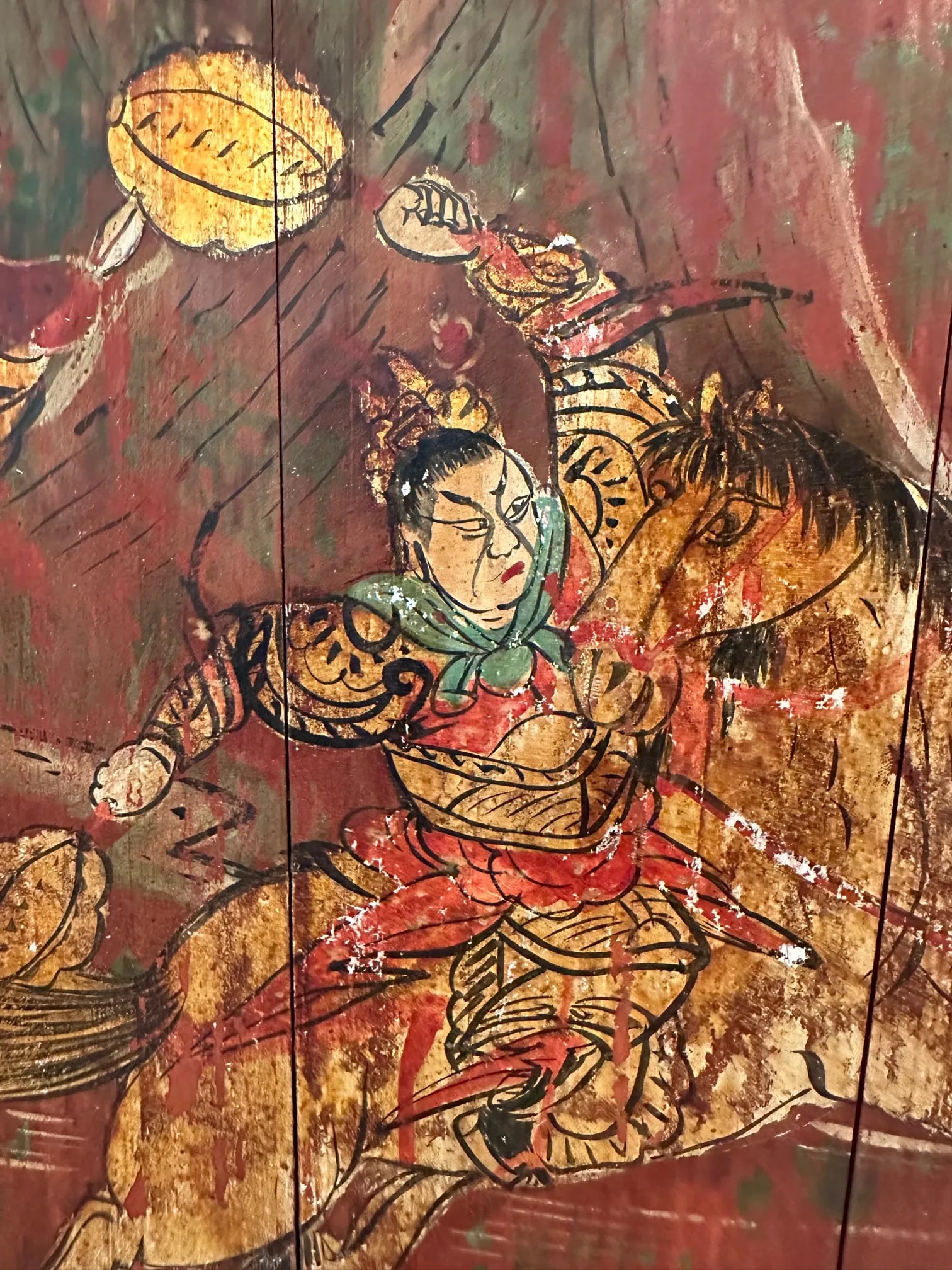 Pair of Distressed Antique Chinese Hand Painted Wooden Panels - 5