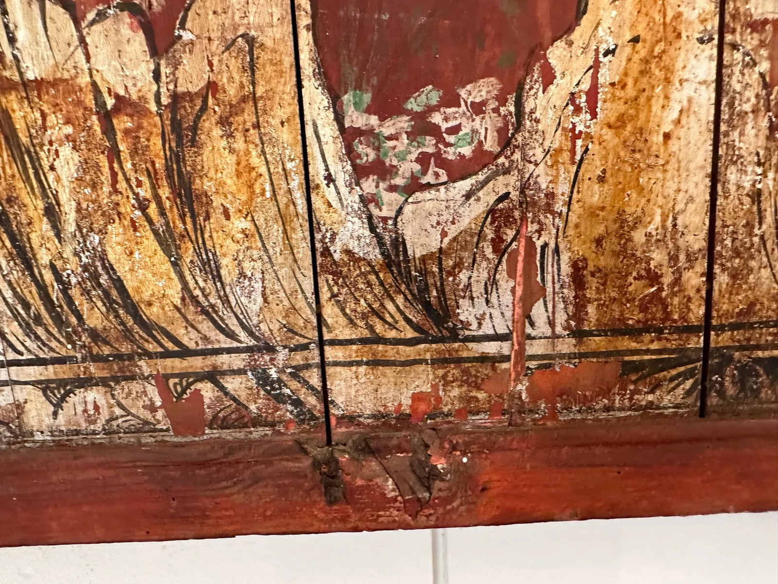 Pair of Distressed Antique Chinese Hand Painted Wooden Panels - 7