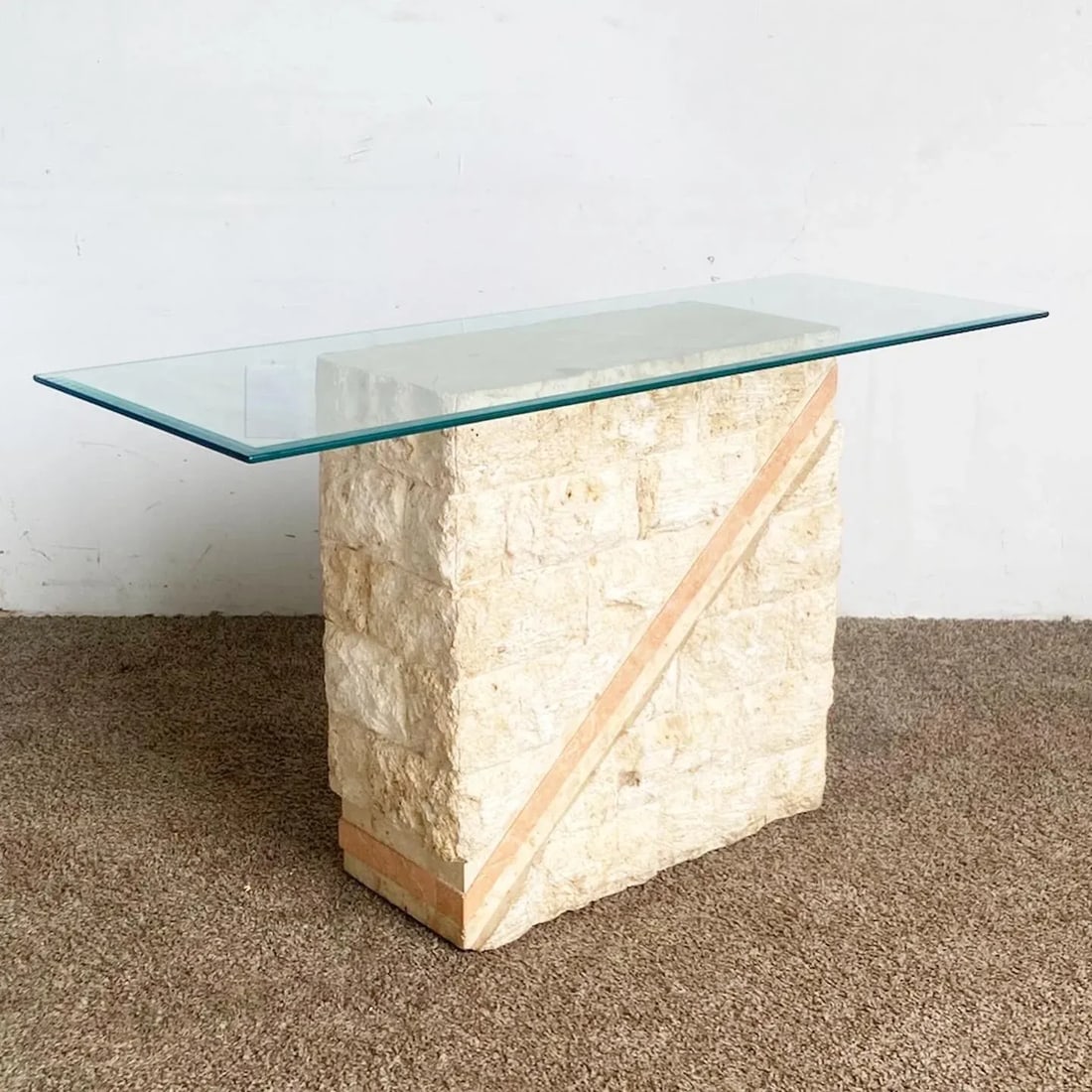Postmodern Tessellated Mactan Stone Console Table With Polished Pink Stone Accent - 11