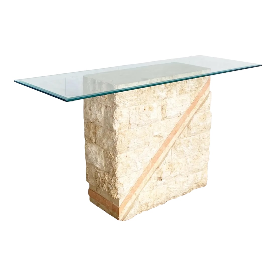 Postmodern Tessellated Mactan Stone Console Table With Polished Pink Stone Accent (1 of 11)