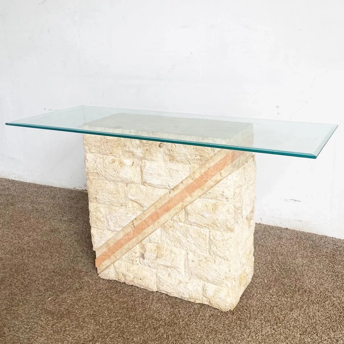 Postmodern Tessellated Mactan Stone Console Table With Polished Pink Stone Accent - 2