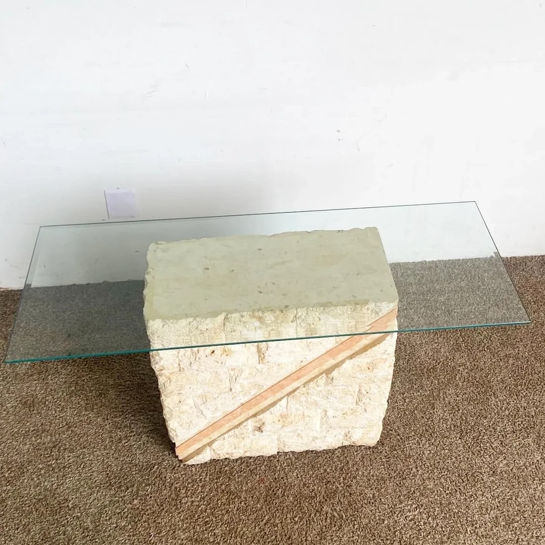 Postmodern Tessellated Mactan Stone Console Table With Polished Pink Stone Accent - 3