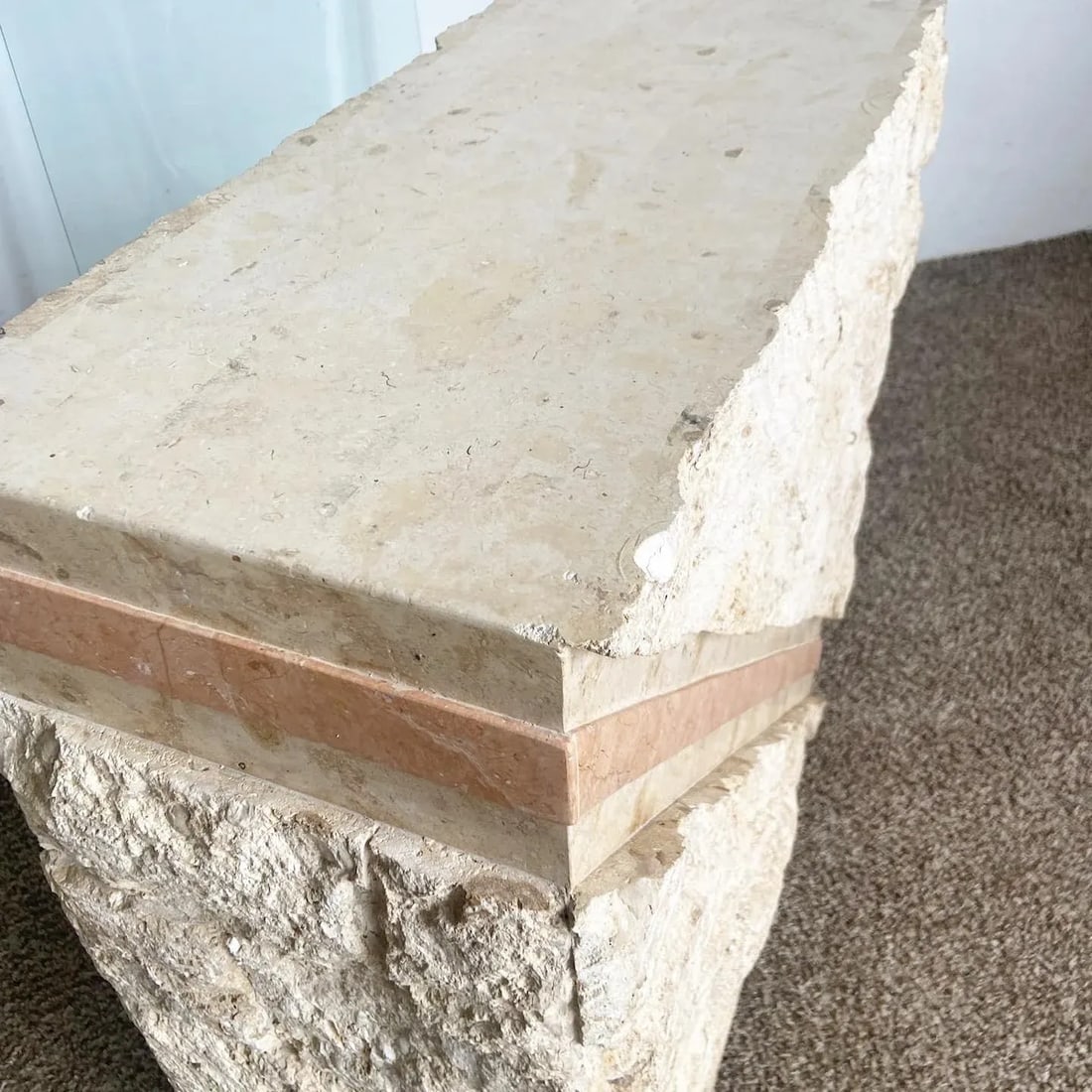 Postmodern Tessellated Mactan Stone Console Table With Polished Pink Stone Accent - 5