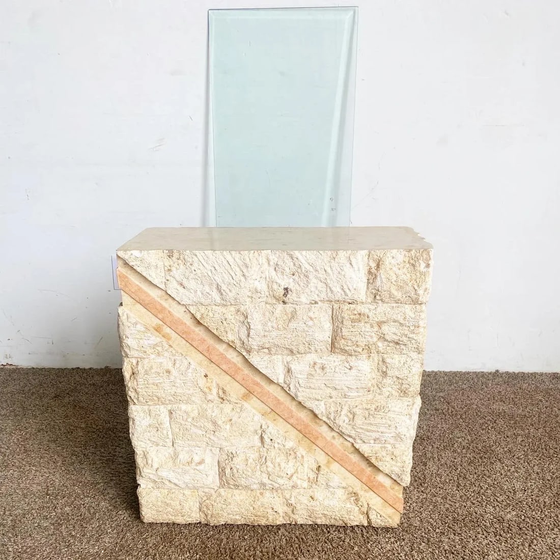Postmodern Tessellated Mactan Stone Console Table With Polished Pink Stone Accent - 7