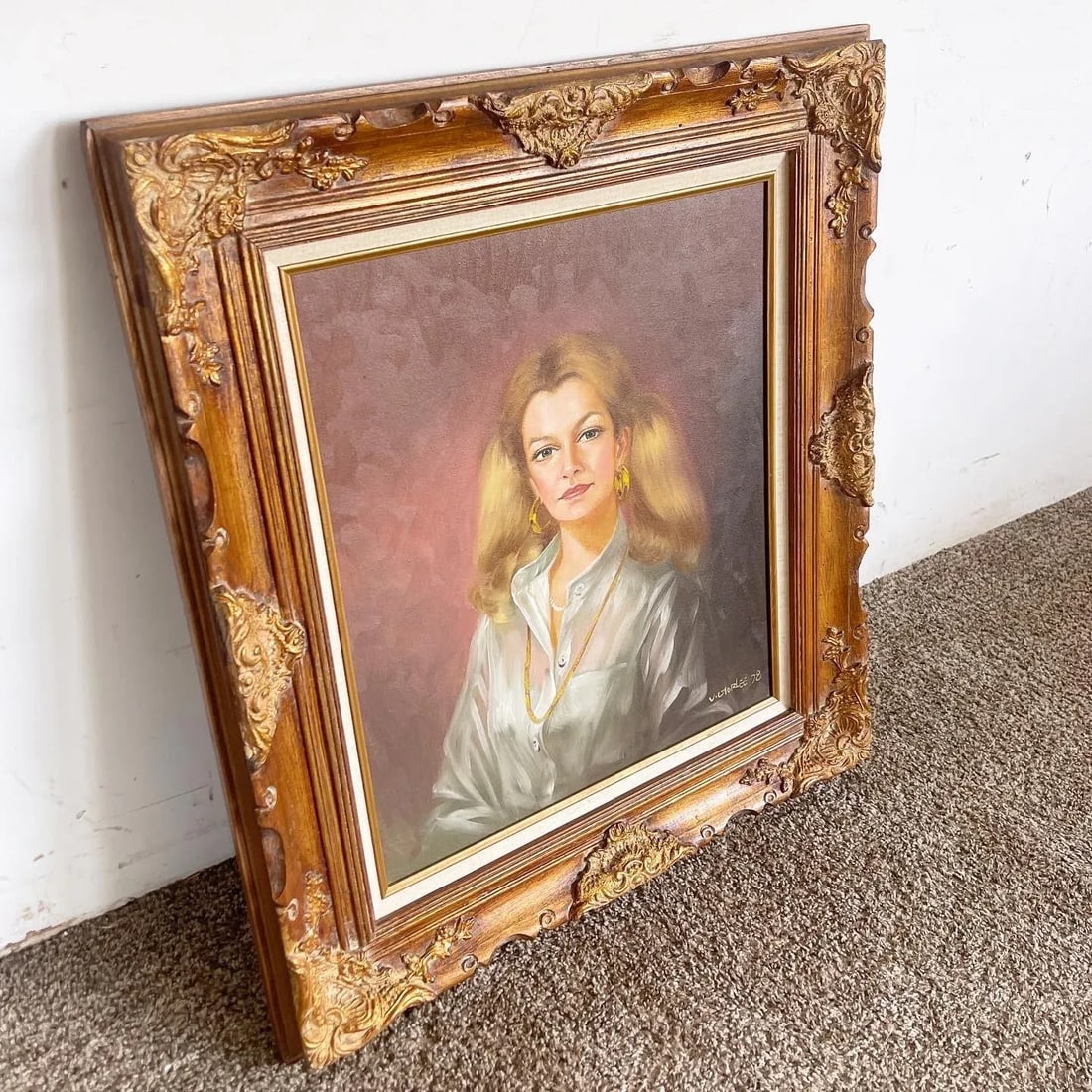 Mid Century Hand Painted, Framed and Signed Portrait of Lady 1978 - 2