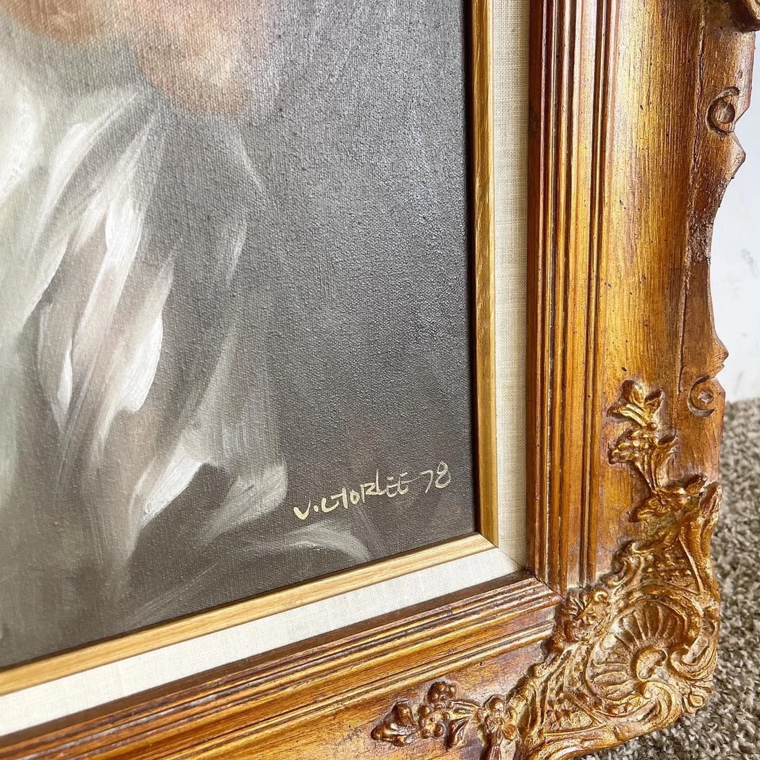 Mid Century Hand Painted, Framed and Signed Portrait of Lady 1978 - 3