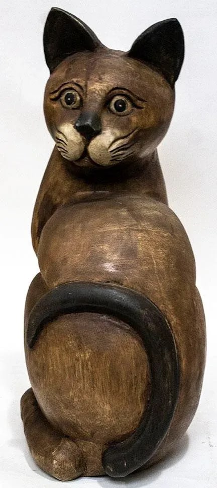 Primitive Carved Wooden Cat Sculpture - Folk Art - 3