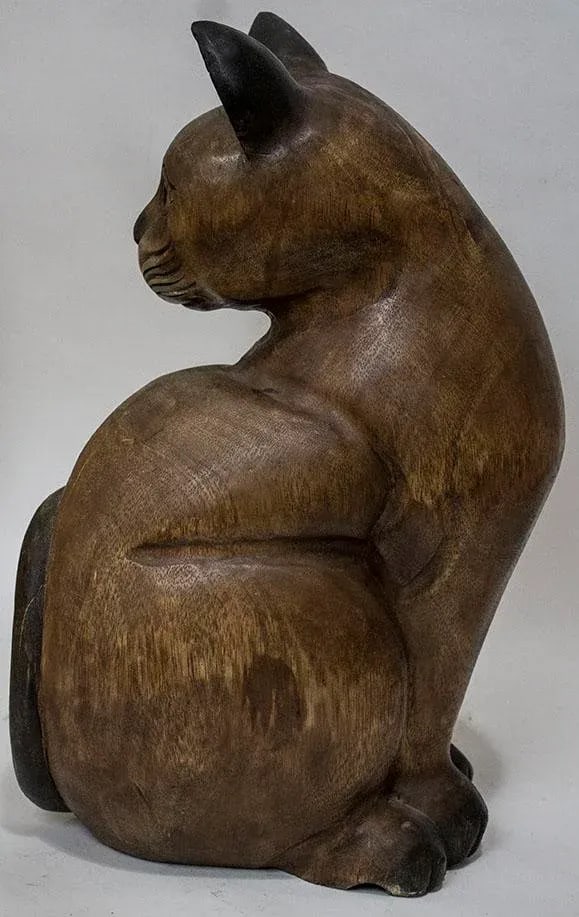 Primitive Carved Wooden Cat Sculpture - Folk Art - 4