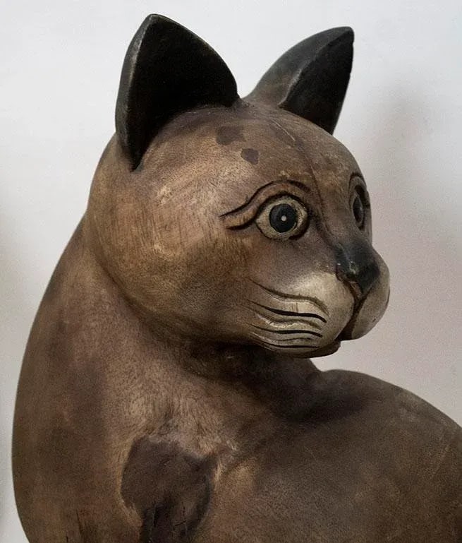 Primitive Carved Wooden Cat Sculpture - Folk Art - 6