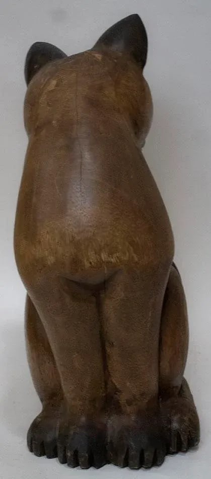 Primitive Carved Wooden Cat Sculpture - Folk Art - 9