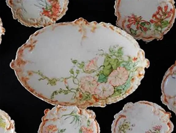 Viennese Porcelain China Serving Bowl & 8 Plates - Leonard Vienna Austria - 3