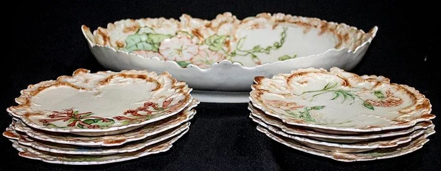 Viennese Porcelain China Serving Bowl & 8 Plates - Leonard Vienna Austria - 4