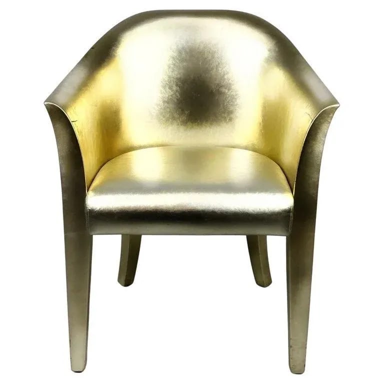 1991 Karl Springer Gold Gilt Leather Tulip Armchair, Signed, Usa - 4