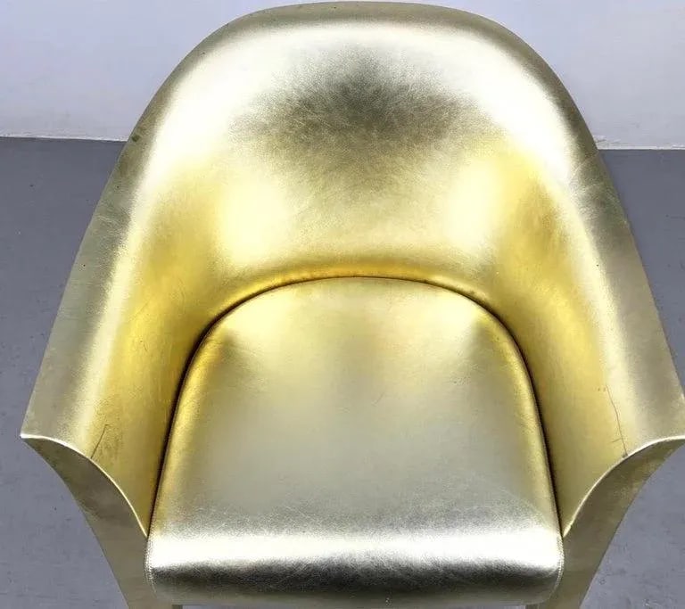 1991 Karl Springer Gold Gilt Leather Tulip Armchair, Signed, Usa - 5