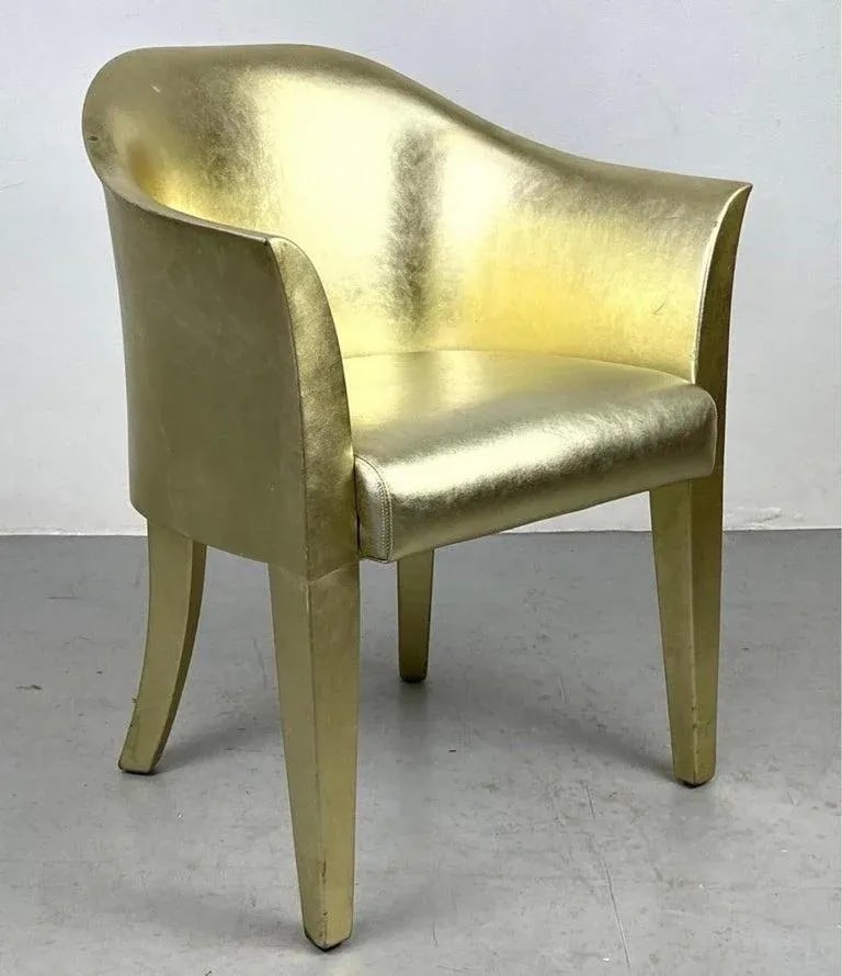 1991 Karl Springer Gold Gilt Leather Tulip Armchair, Signed, Usa - 6