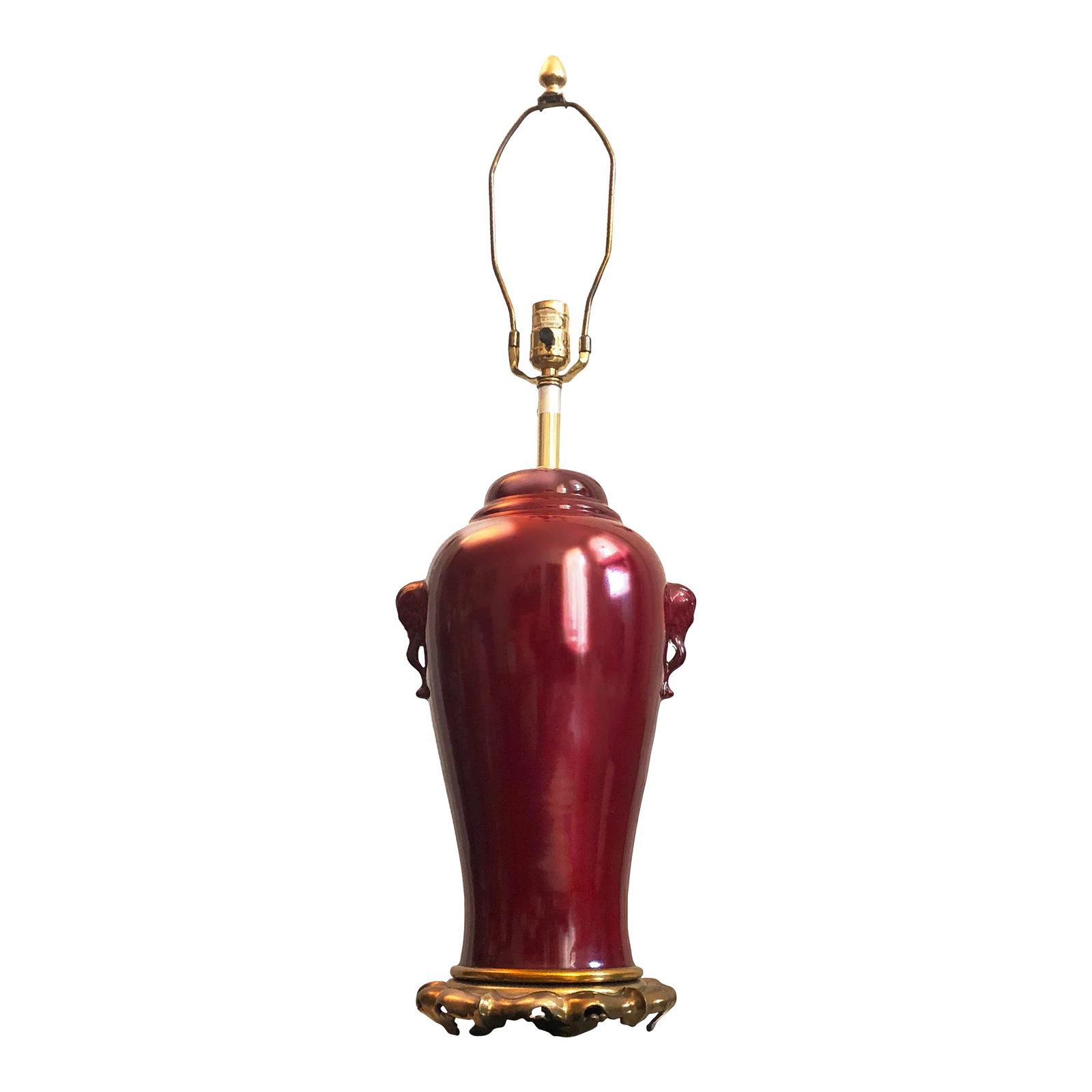 1950s Marbro Oxblood Elephant-Handled Chinese Urn Table Lamp Sangre De Boeuf Regency: The Marbro company was founded by Morris Markoff and his brother, hence the name "Marbro" from Markoff brothers. They started the company shortly after WWII. The company was located in a 3 story