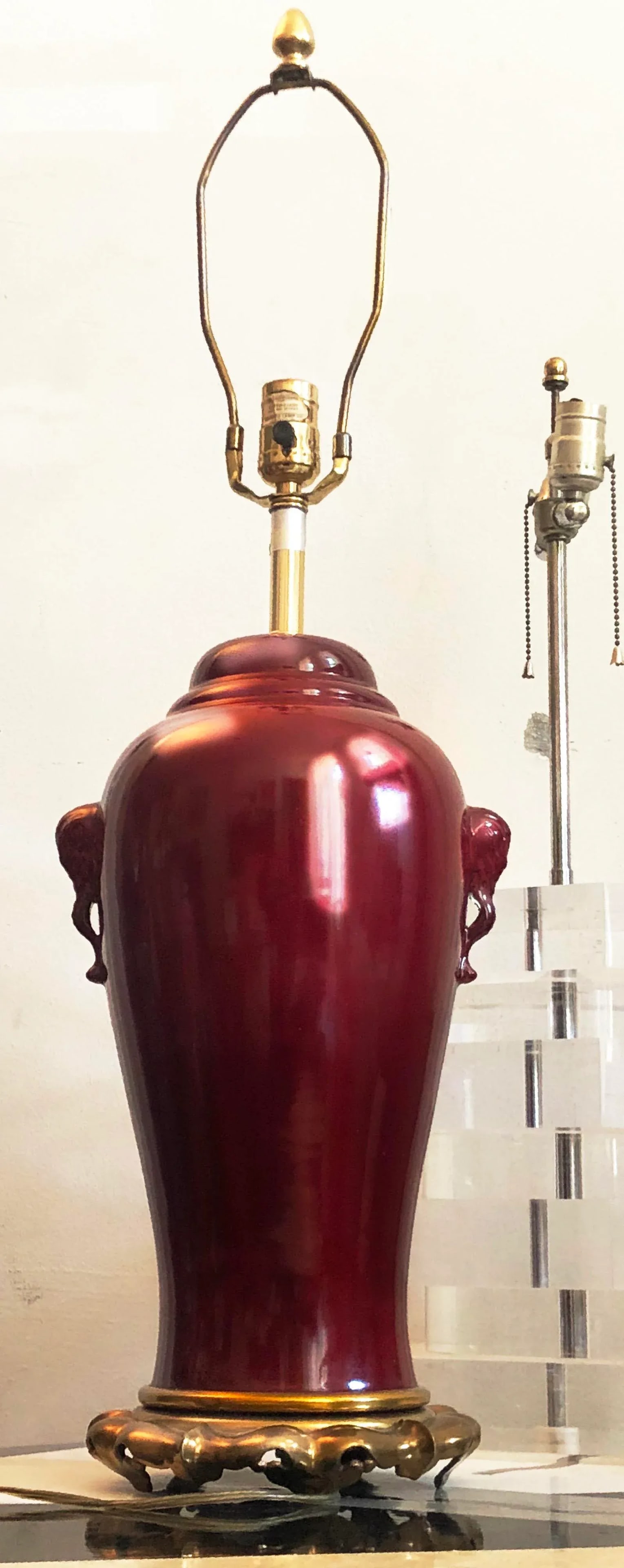 1950s Marbro Oxblood Elephant-Handled Chinese Urn Table Lamp Sangre De Boeuf Regency - 2