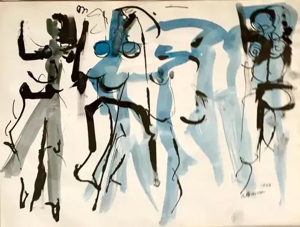 Midcentury Abstract Expressionist Ink Drawing on Paper by Salvatore Grippi, 1953 - 2