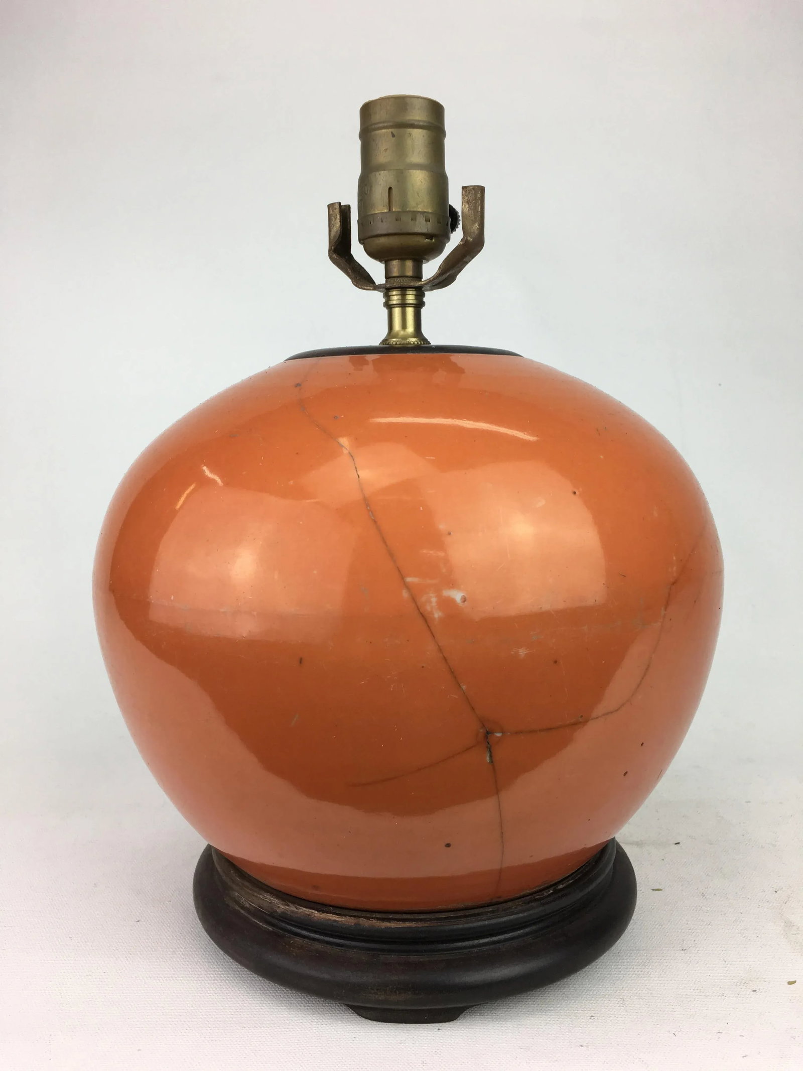 Vintage Mellon Jar Orange Porcelain Lamp - 3