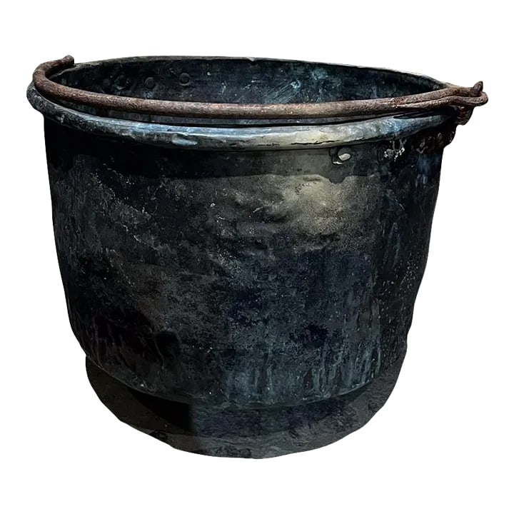 1900s Antique Patinated Copper Bucket Pot Jardiniere Iron Handle (1 of 9)