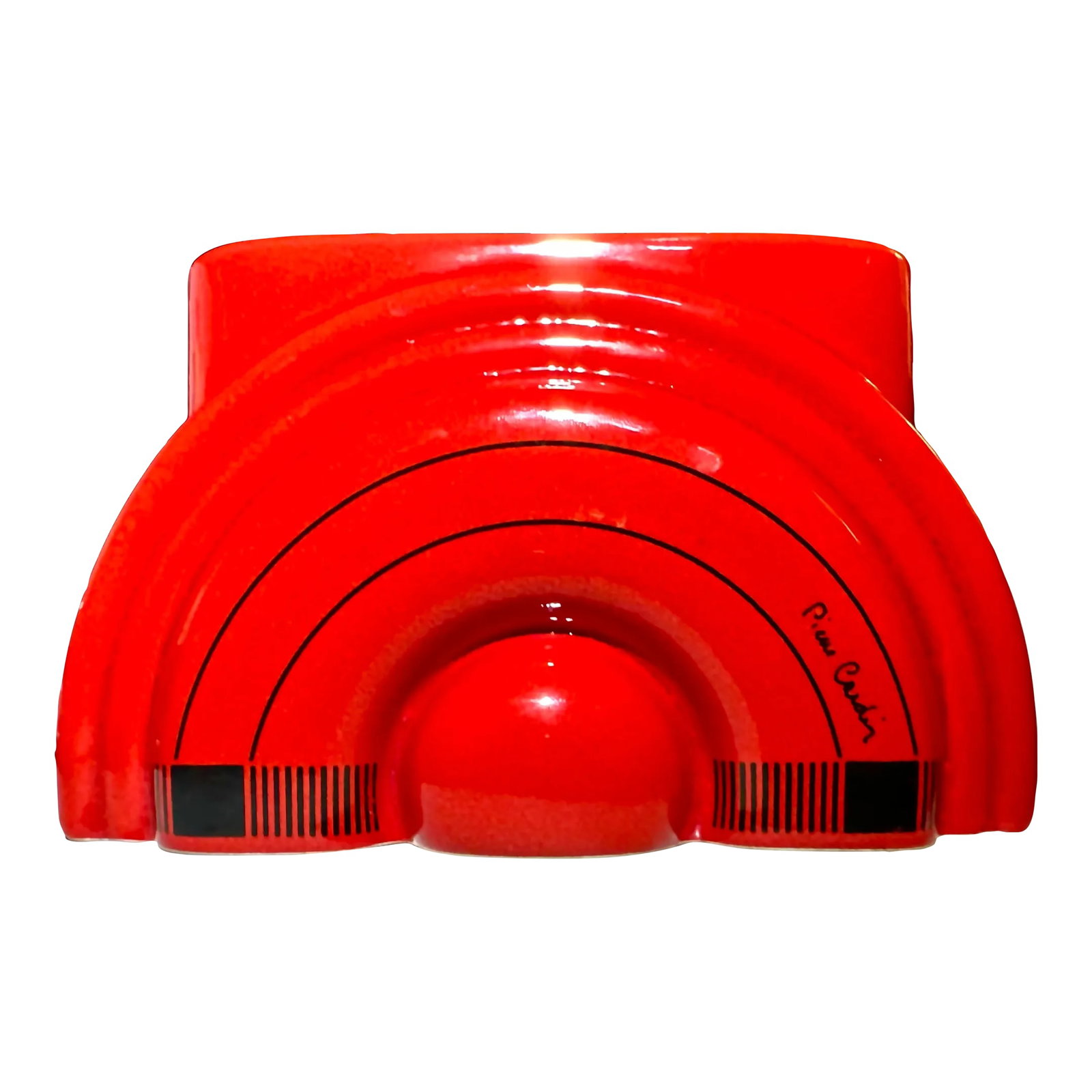 Pierre Cardin Modern Red Porcelain Vase Franco Pozzi Ceramica, 1970s, Italy: Pierre Cardin modern red porcelain vase Franco Pozzi Ceramica, 1970s, Italy. Gorgeous modern piece. A red rainbow or rising sun, signed. Franco Pozzi Ceramica for Pierre Cardin, circa 1970. Condition: