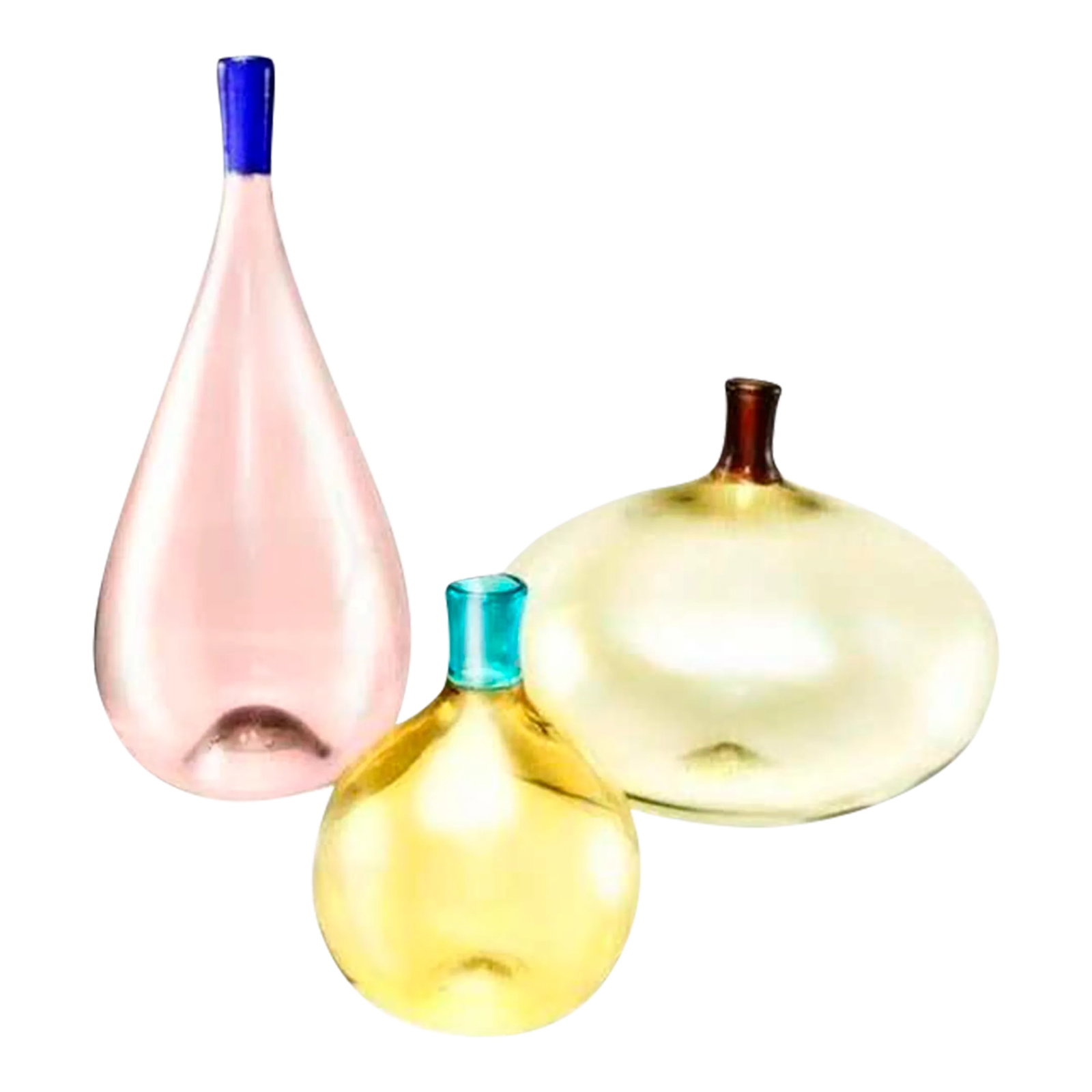 Venini Murano Glass Bottles, Incalmo Two-Toned Neck Vases, Set of 3, 1960 (1 of 4)