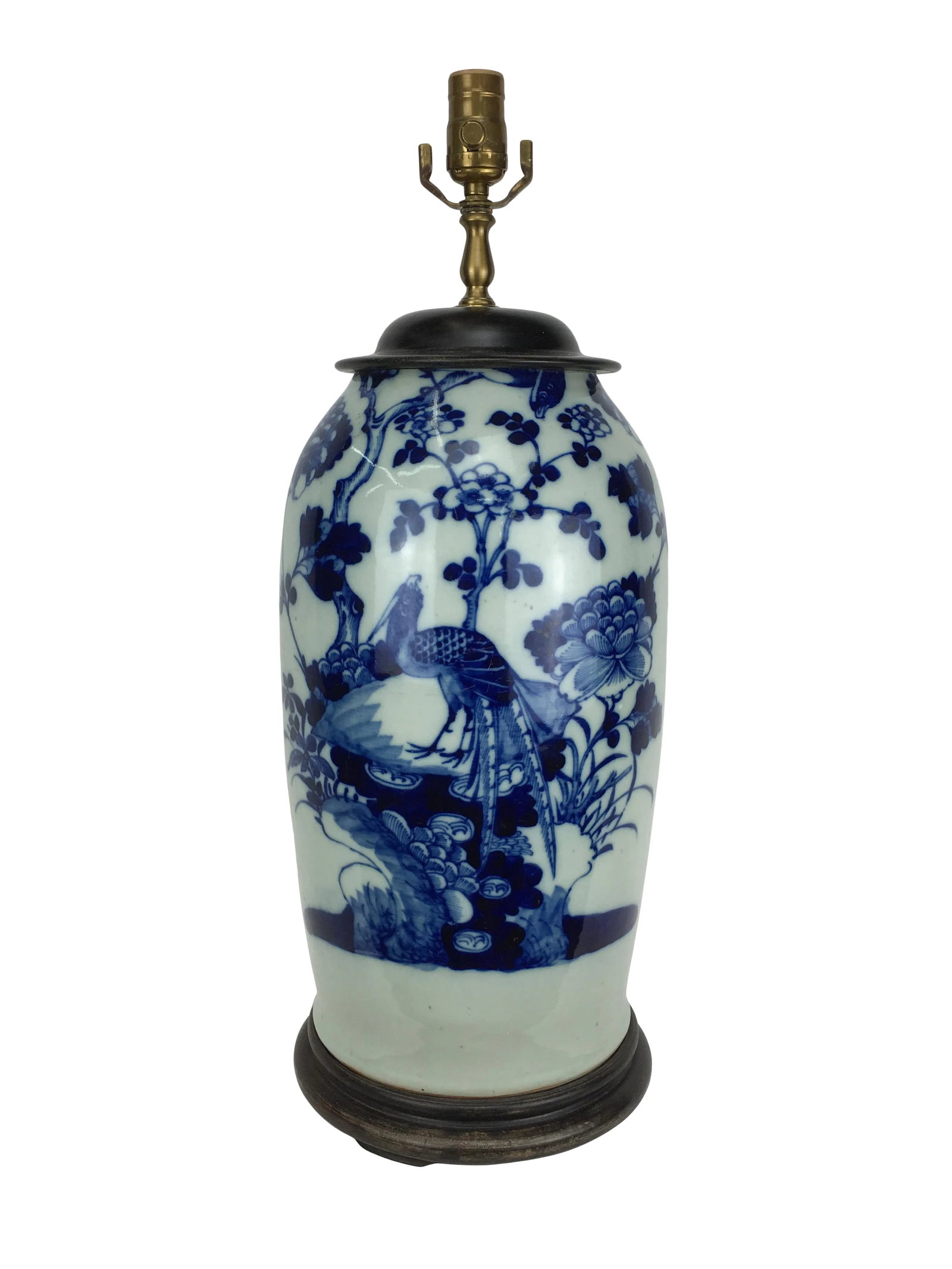 Mid *19th Century Chinese Celadon, Blue & White Porcelain Lamp With Birds and Flowers (1 of 9)