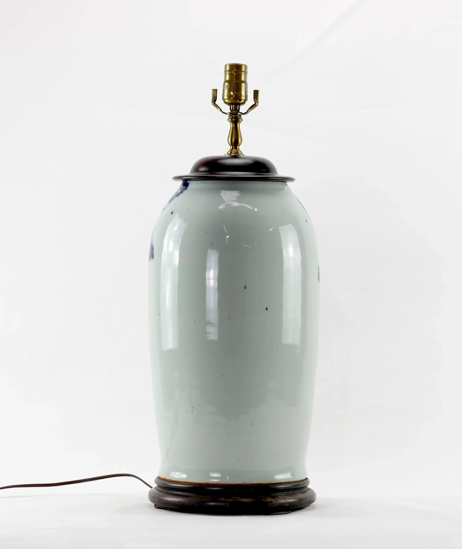 Mid *19th Century Chinese Celadon, Blue & White Porcelain Lamp With Birds and Flowers - 4