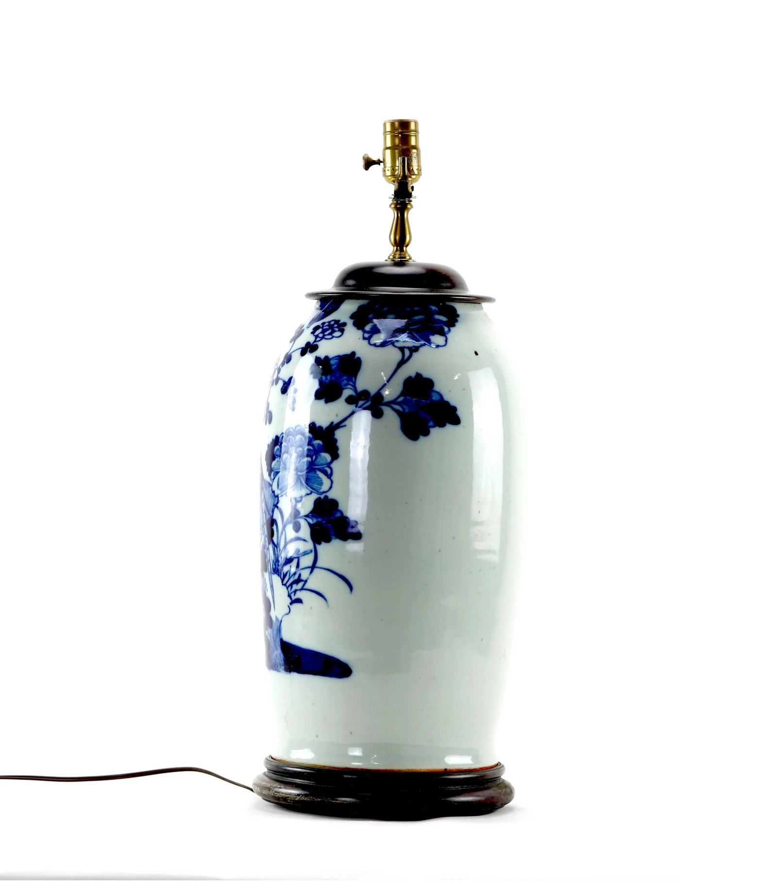 Mid *19th Century Chinese Celadon, Blue & White Porcelain Lamp With Birds and Flowers - 5