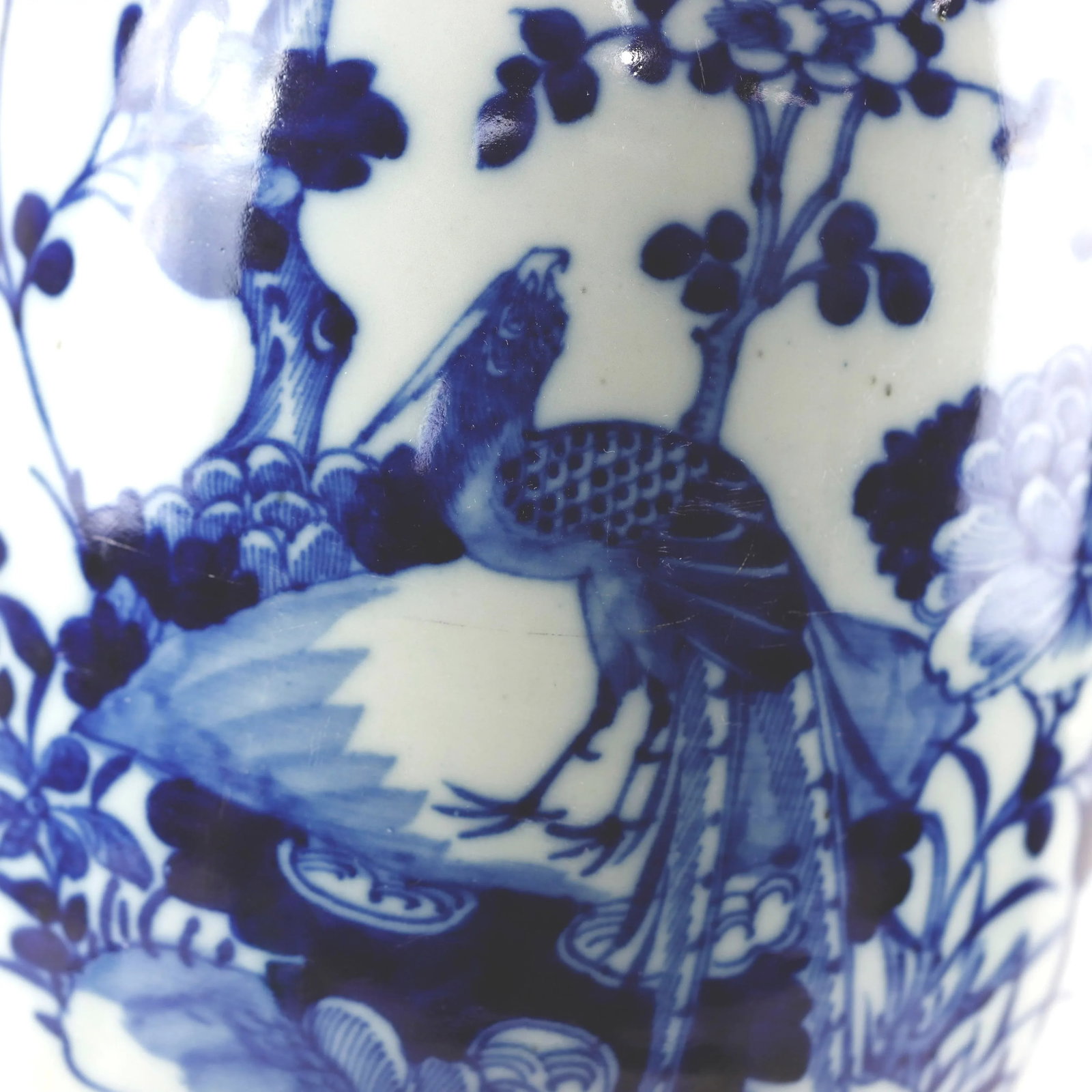 Mid *19th Century Chinese Celadon, Blue & White Porcelain Lamp With Birds and Flowers - 7