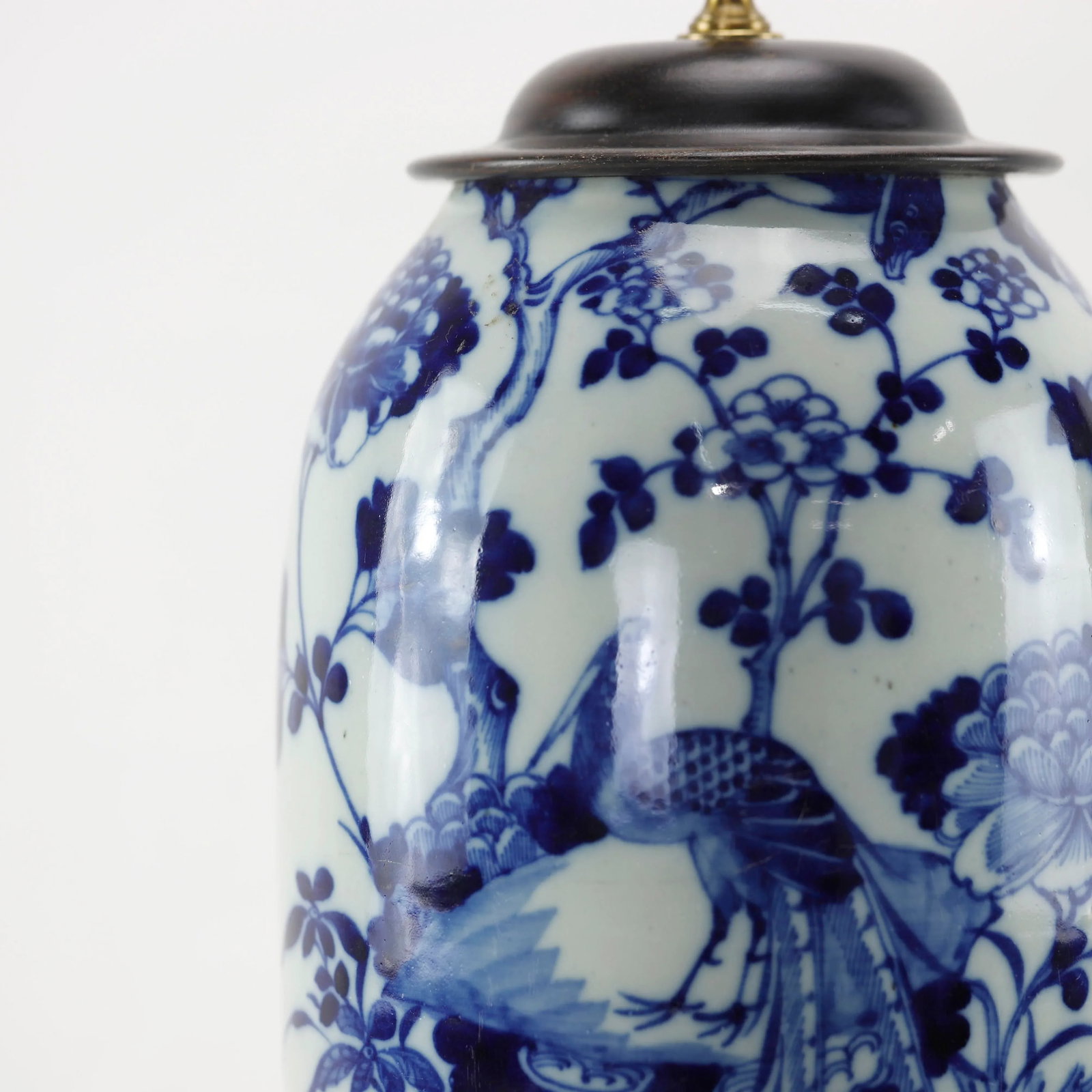 Mid *19th Century Chinese Celadon, Blue & White Porcelain Lamp With Birds and Flowers - 8