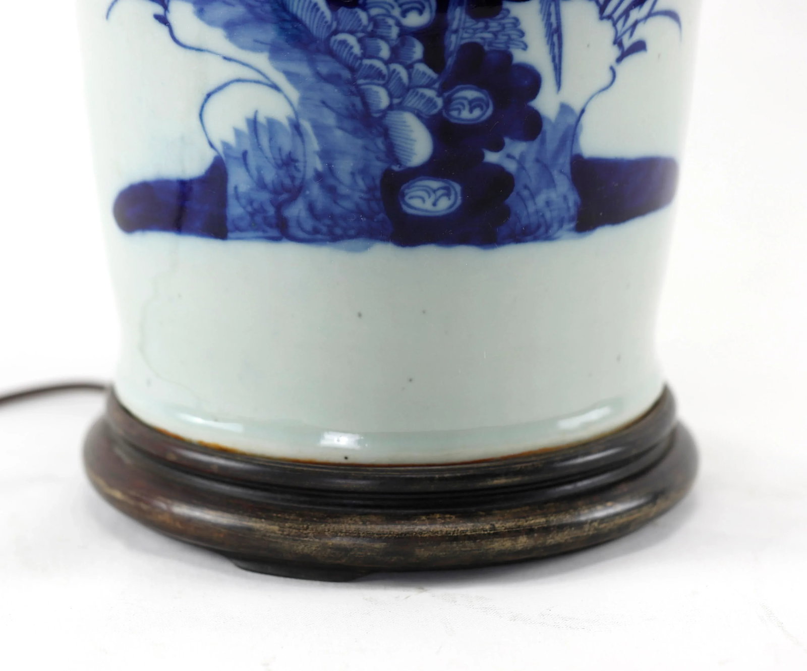Mid *19th Century Chinese Celadon, Blue & White Porcelain Lamp With Birds and Flowers - 9