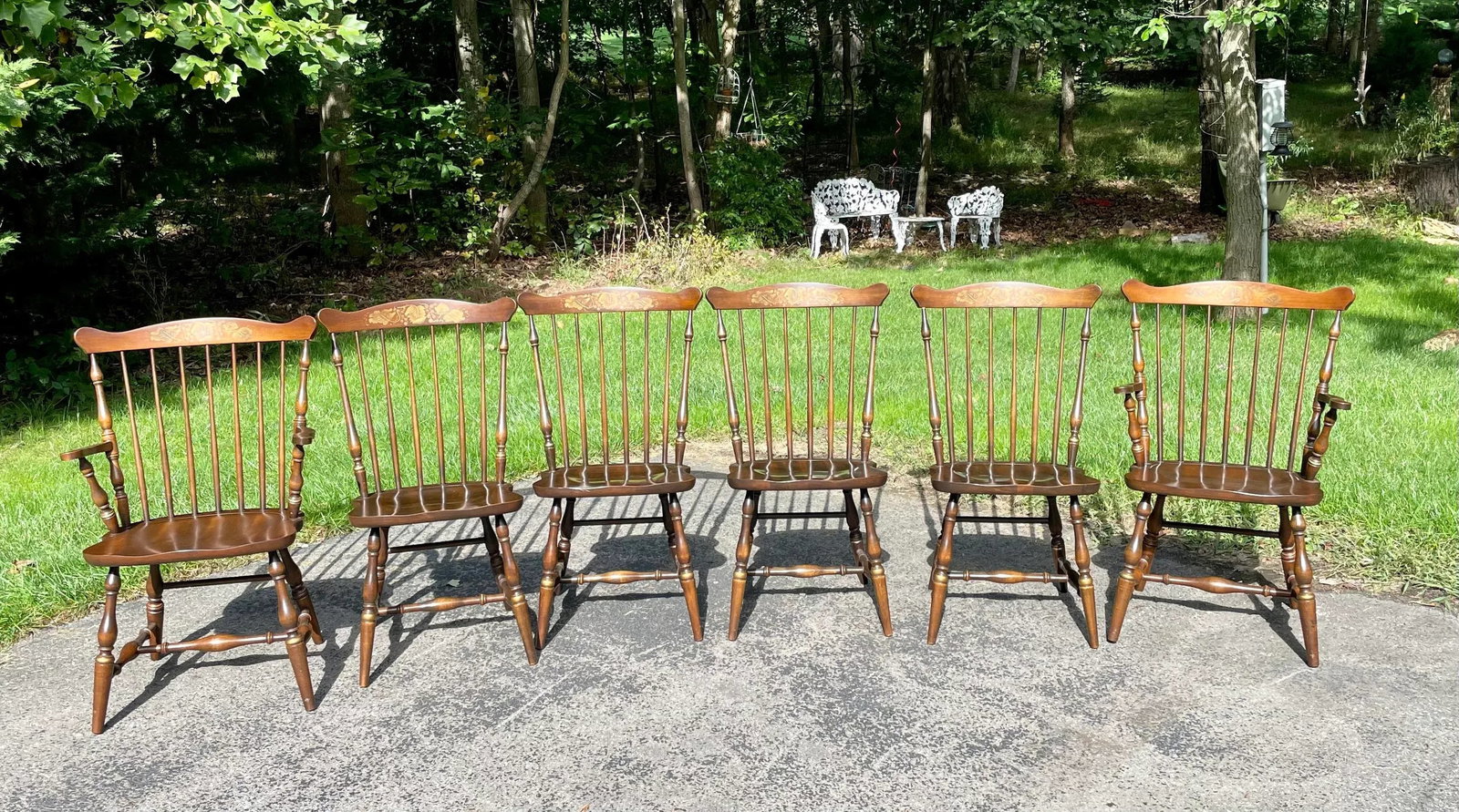 L. Hitchcock Fan Back Windsor Chairs - Set of 6 in Riverton Finish - 12