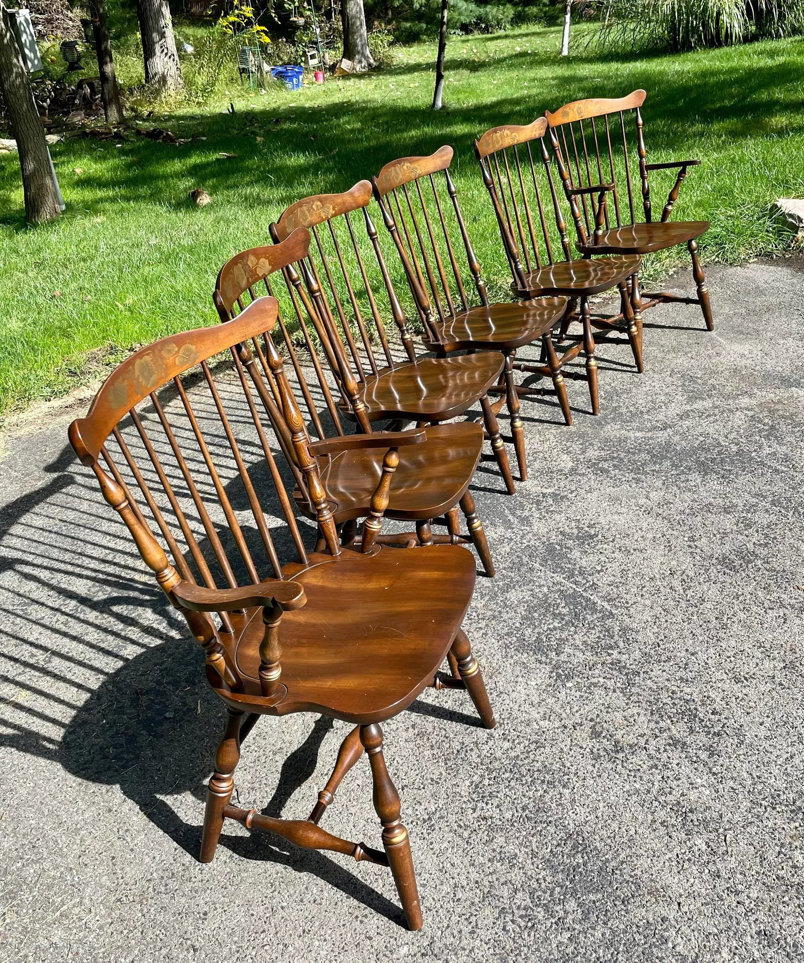 L. Hitchcock Fan Back Windsor Chairs - Set of 6 in Riverton Finish - 3