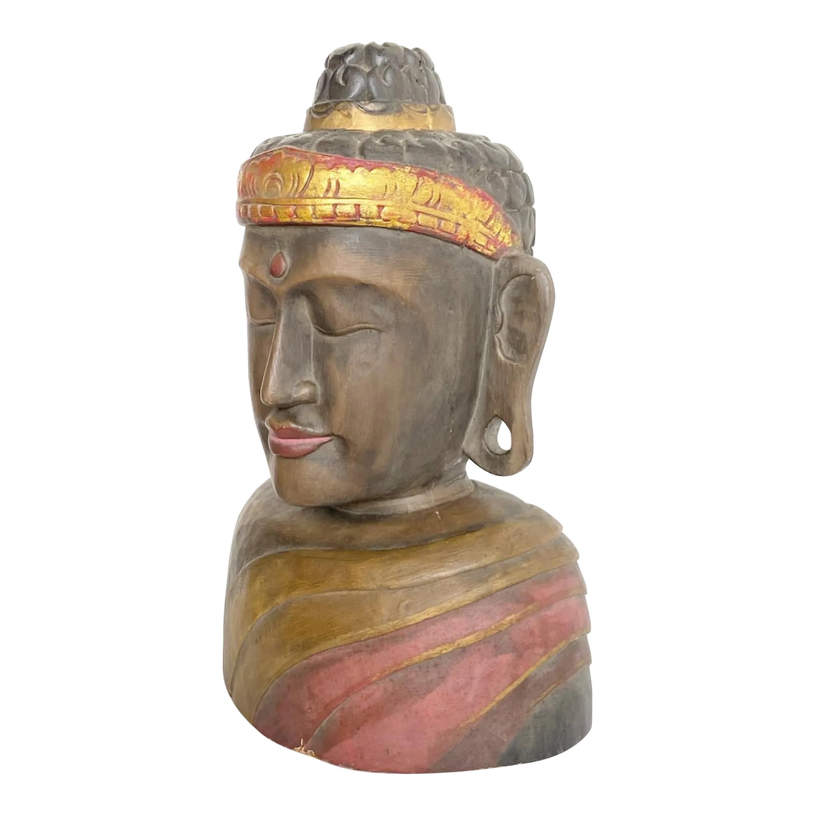 Hand Carved Wooden Buddha Head Bust Statue Sculpture (1 of 9)