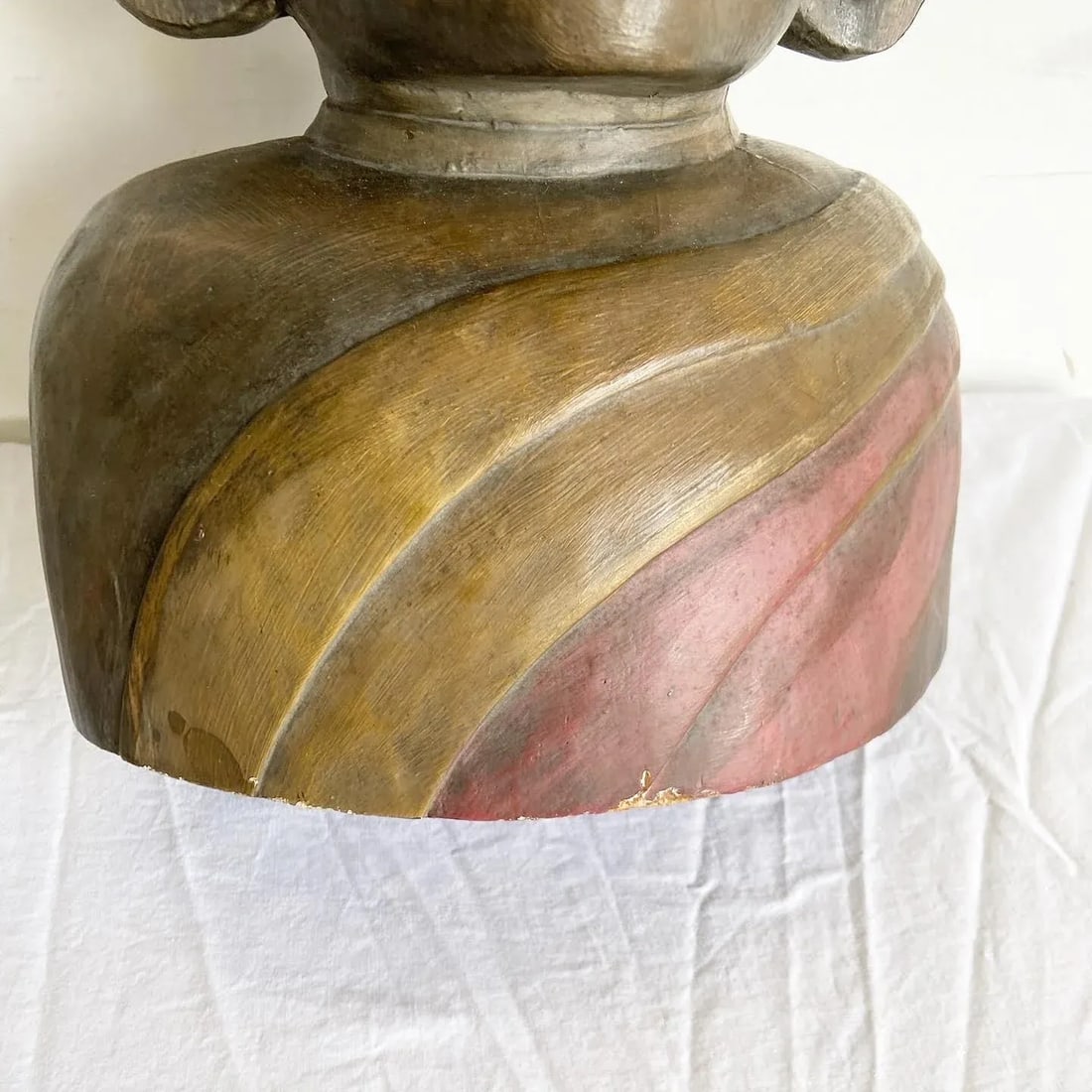 Hand Carved Wooden Buddha Head Bust Statue Sculpture - 5
