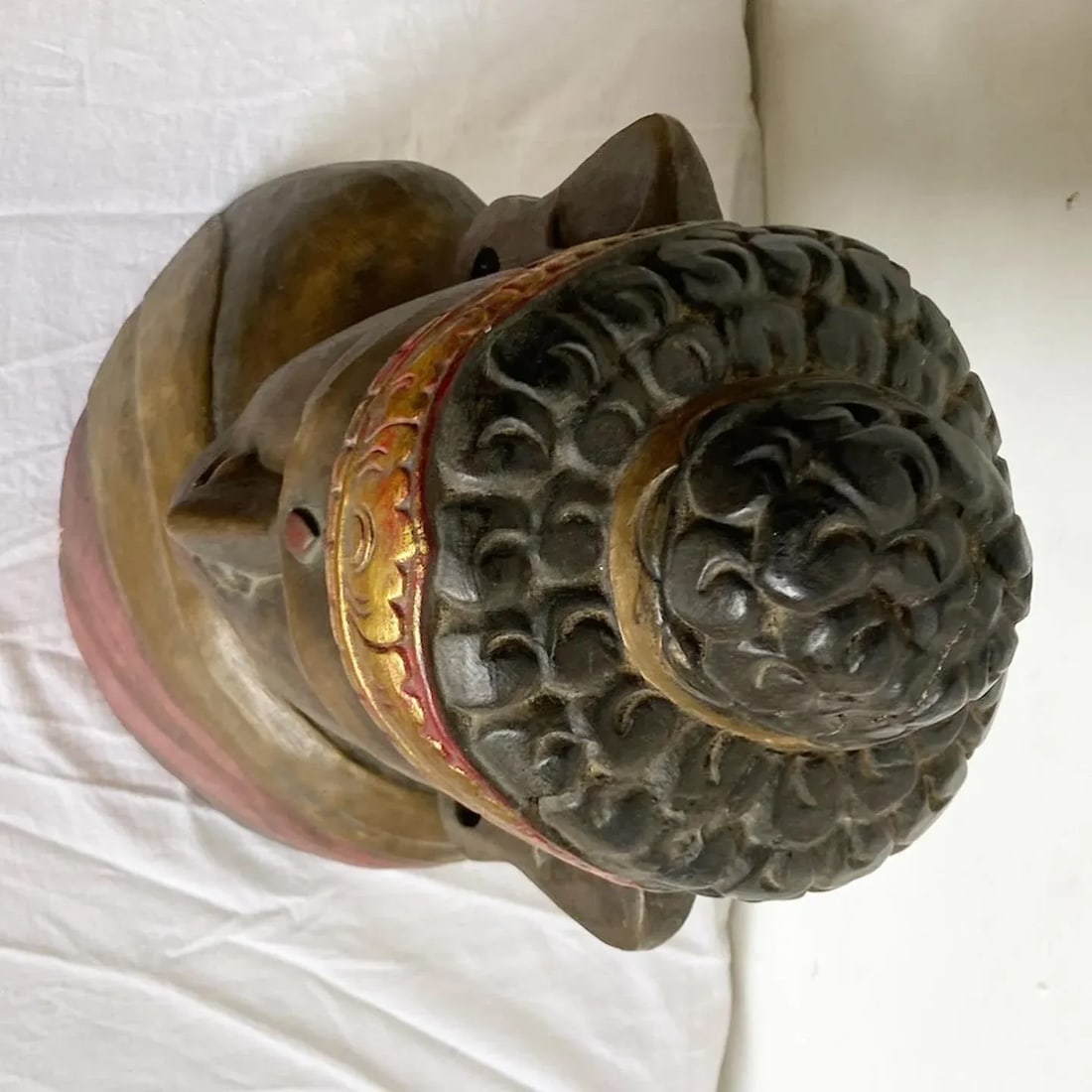 Hand Carved Wooden Buddha Head Bust Statue Sculpture - 6