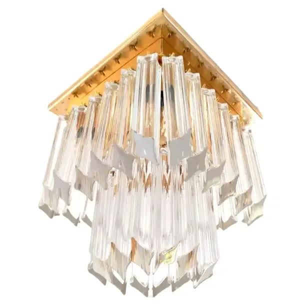 Vintage Camer Venini Murano Triedri Crystal Prism Flush Mount, 1970s - 2