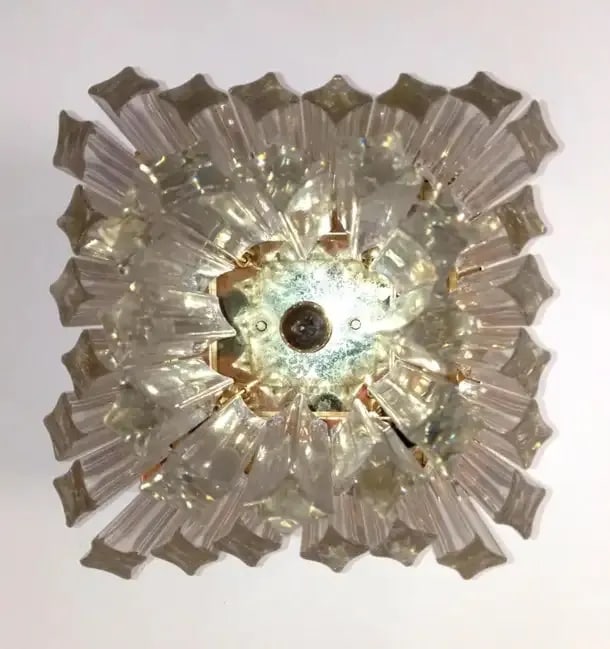 Vintage Camer Venini Murano Triedri Crystal Prism Flush Mount, 1970s - 3
