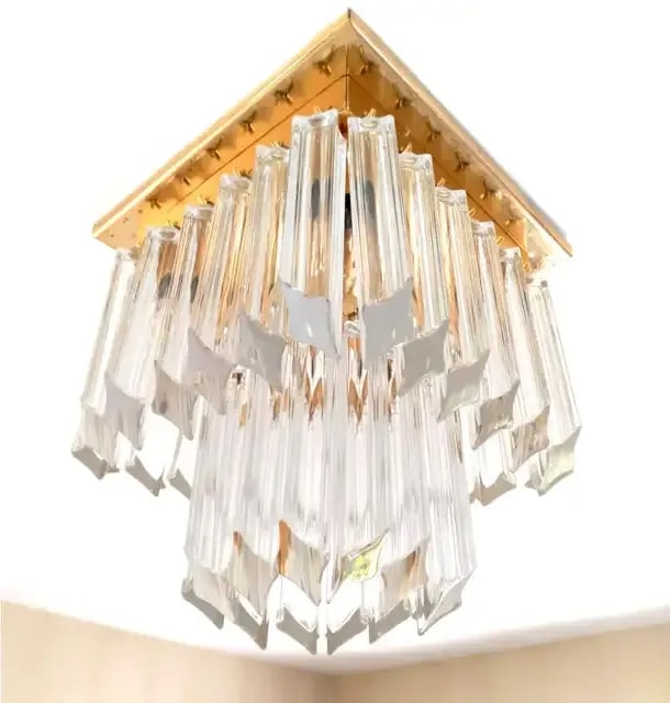 Vintage Camer Venini Murano Triedri Crystal Prism Flush Mount, 1970s - 4
