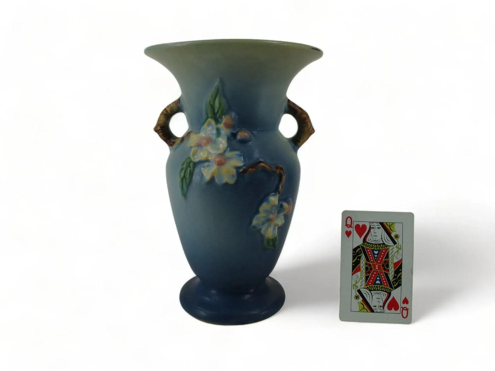 Early 20th Century Blue Roseville Pottery Apple Blossom Vase - 11