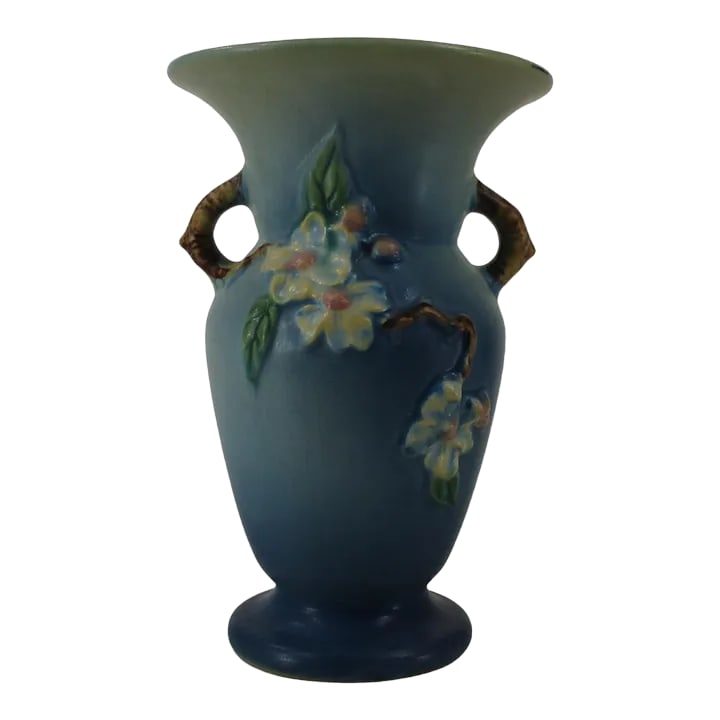 Early 20th Century Blue Roseville Pottery Apple Blossom Vase (1 of 11)