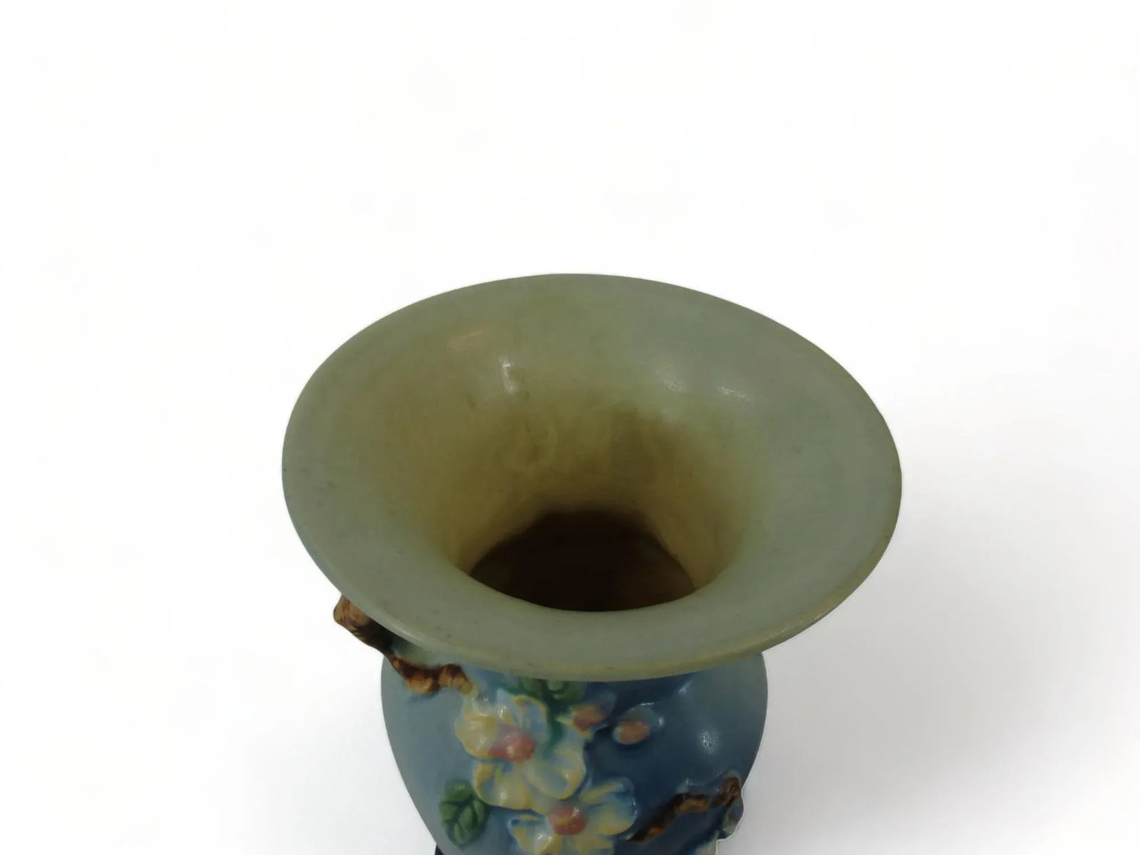 Early 20th Century Blue Roseville Pottery Apple Blossom Vase - 5