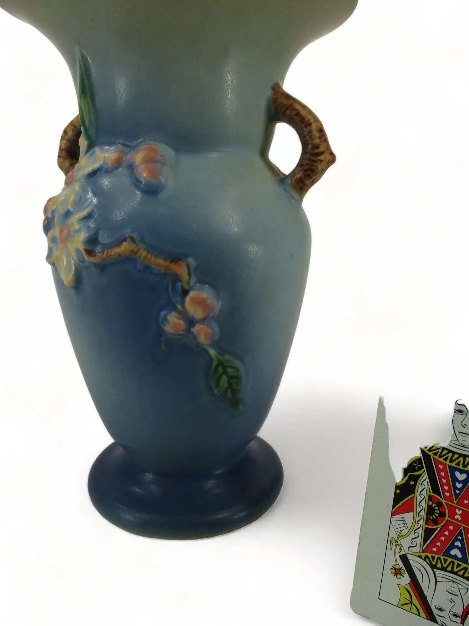 Early 20th Century Blue Roseville Pottery Apple Blossom Vase - 6
