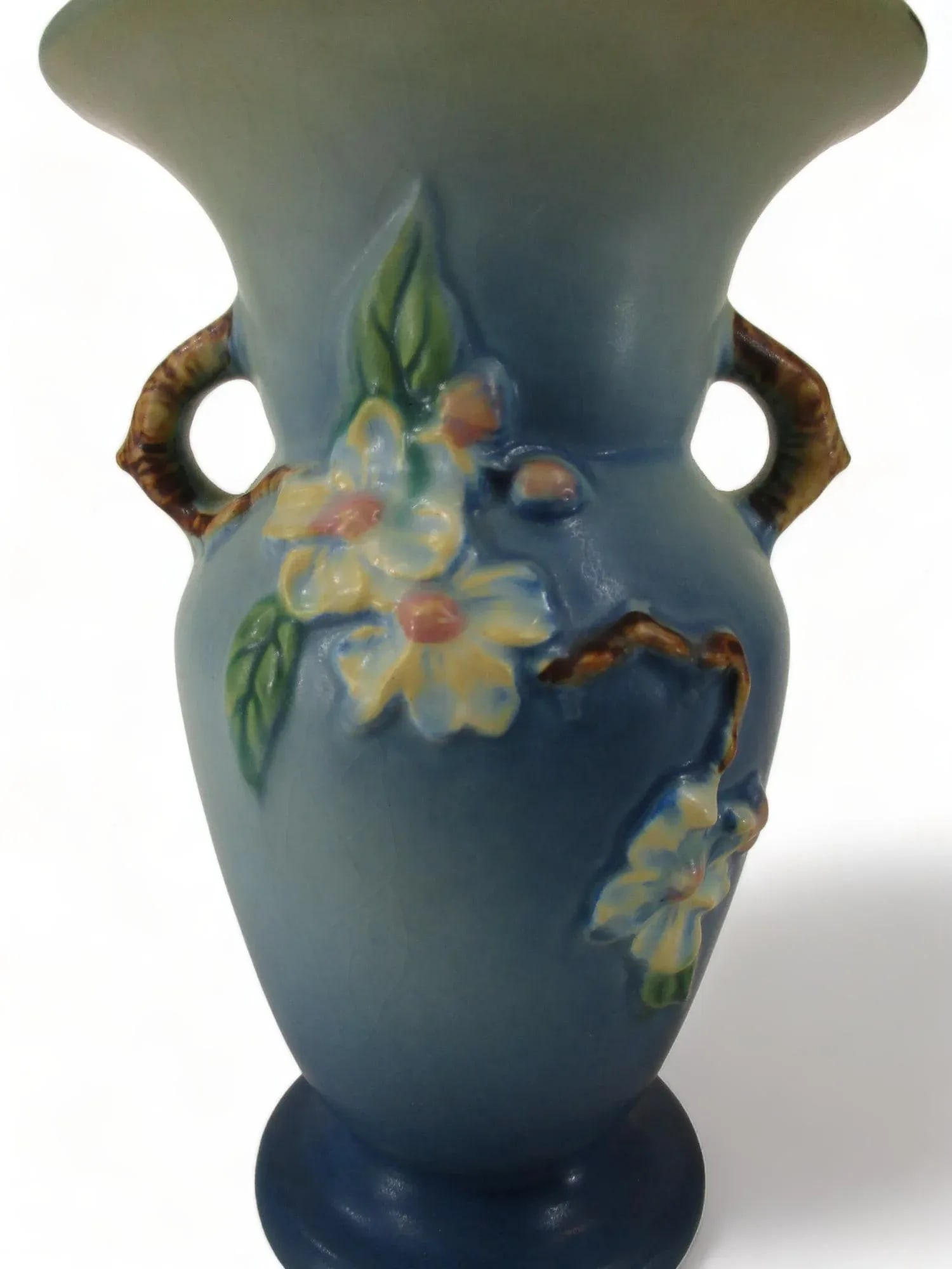 Early 20th Century Blue Roseville Pottery Apple Blossom Vase - 8