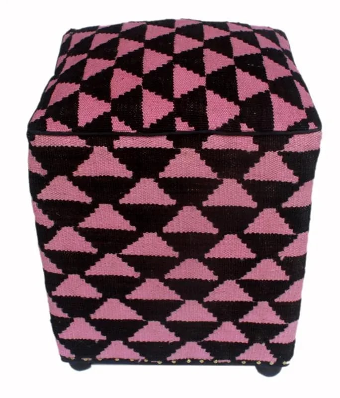 Arshs Diedra Black/Pink Kilim Upholstered Handmade Ottoman - 2