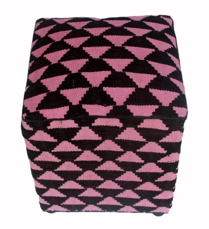 Arshs Diedra Black/Pink Kilim Upholstered Handmade Ottoman - 4