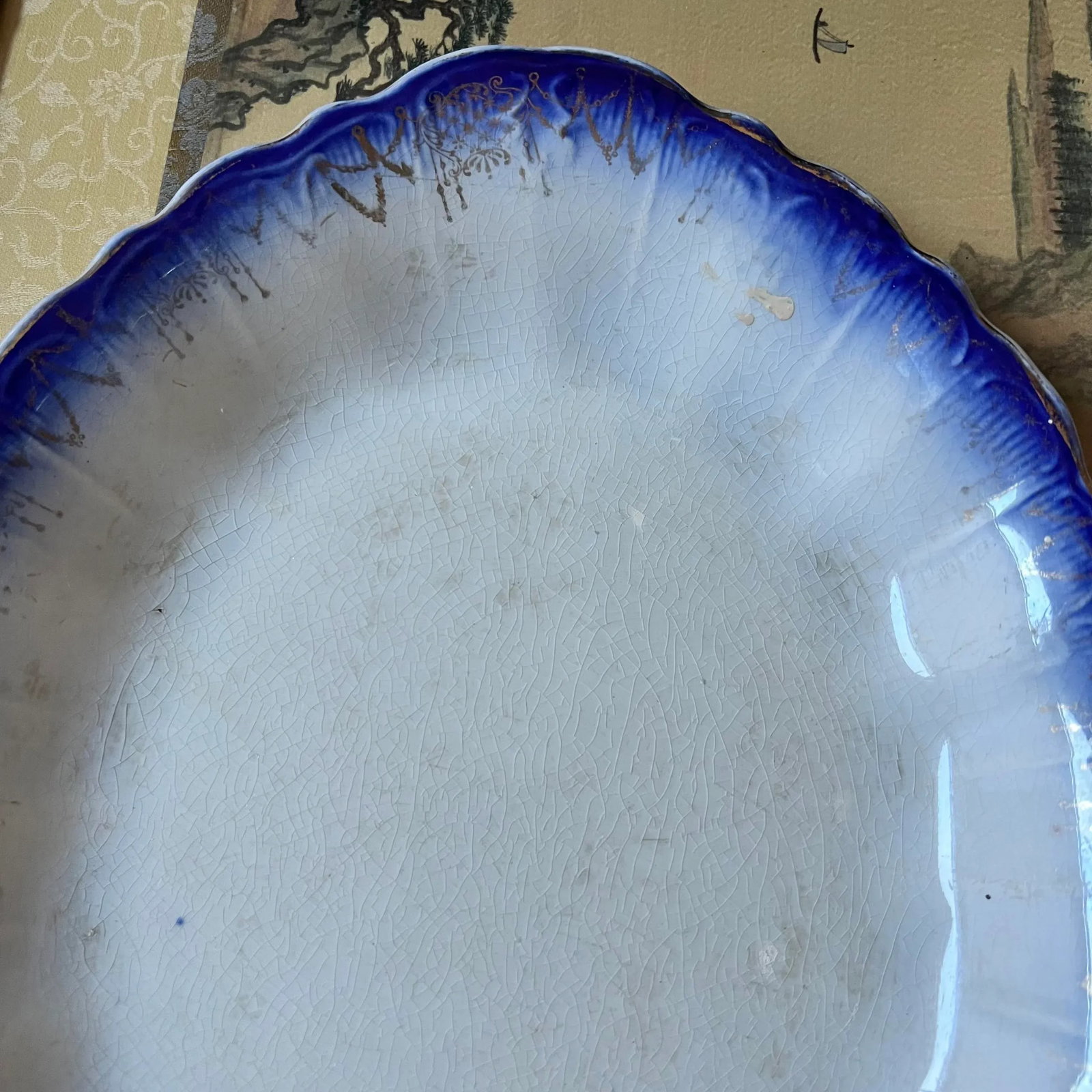 Antique 19th Century Limoges Blue and White Transferware Platter - 3