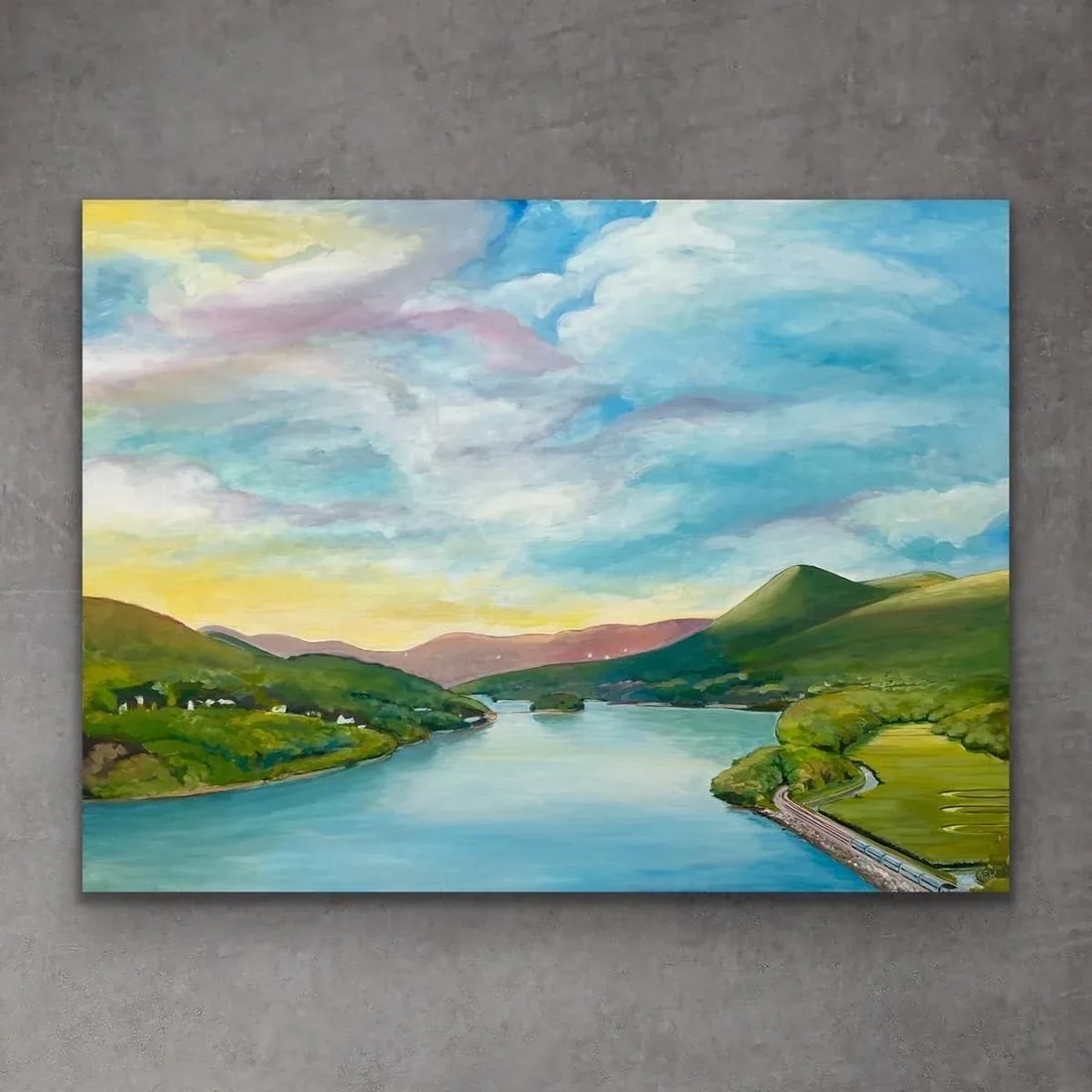 Large Landscape Painting of Hudson River, New York State, Usa by British Artist - 5