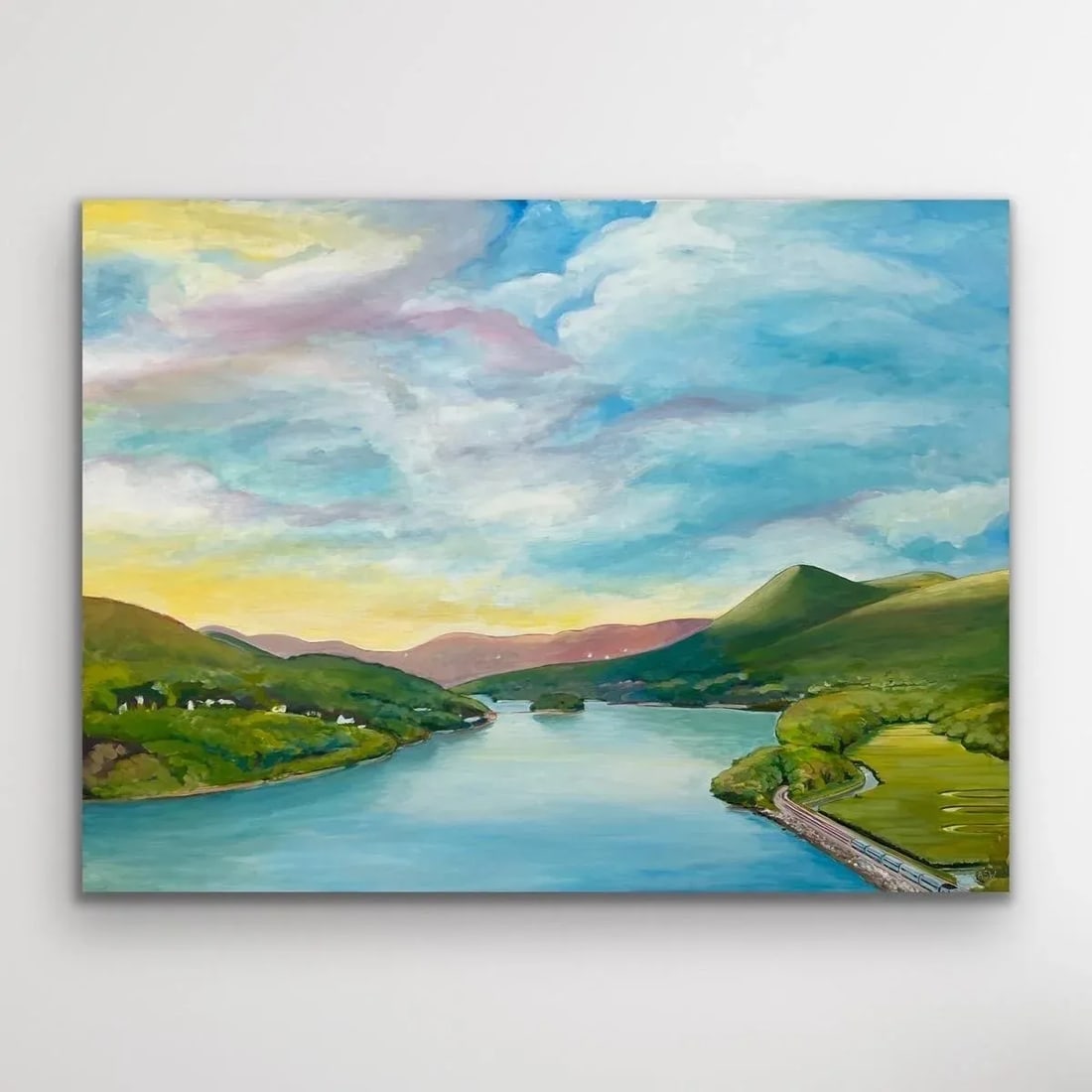 Large Landscape Painting of Hudson River, New York State, Usa by British Artist - 6
